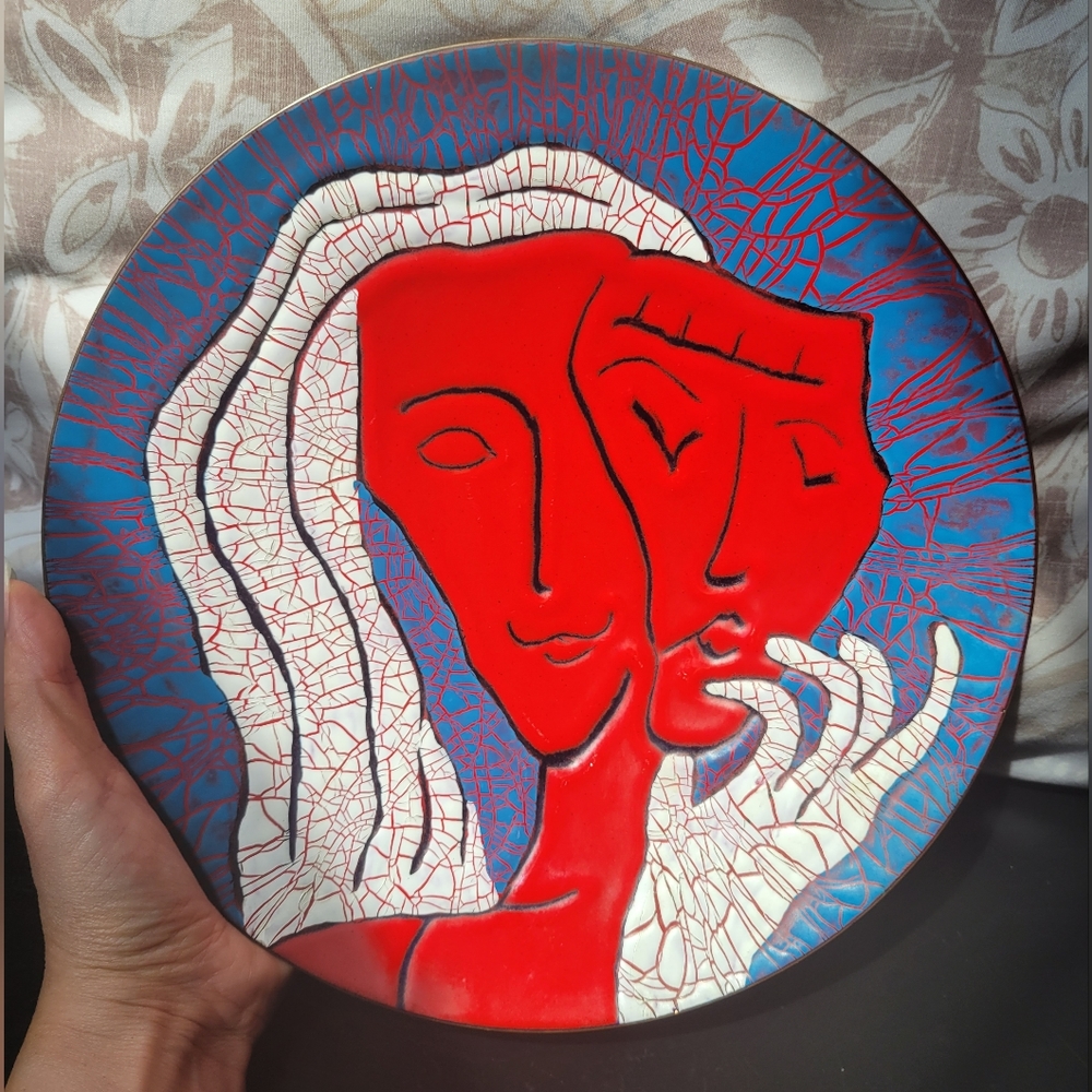 Mid-Century Modern Copper Enamel Drama Mask Plate